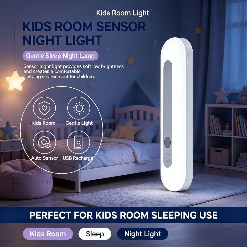 Baby Nursery Table Lamp - スマートセンサー搭載のナイトライト。壁掛け式で、暖色系の柔らかな光を放ち、お部屋を優しく照らします。子供部屋やベビーベッドの近く、机や棚の上など、様々な場所で使用できます。
