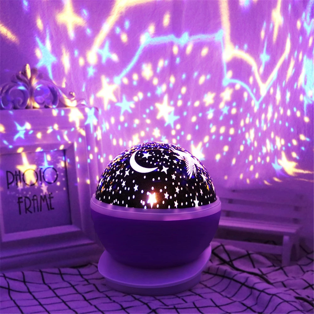 Baby Nursery Table Lamp - 夜間用プロジェクター、星空投影ライト、ベビーランプ、装飾用、回転式、星空、月、銀河投影、テーブルライト