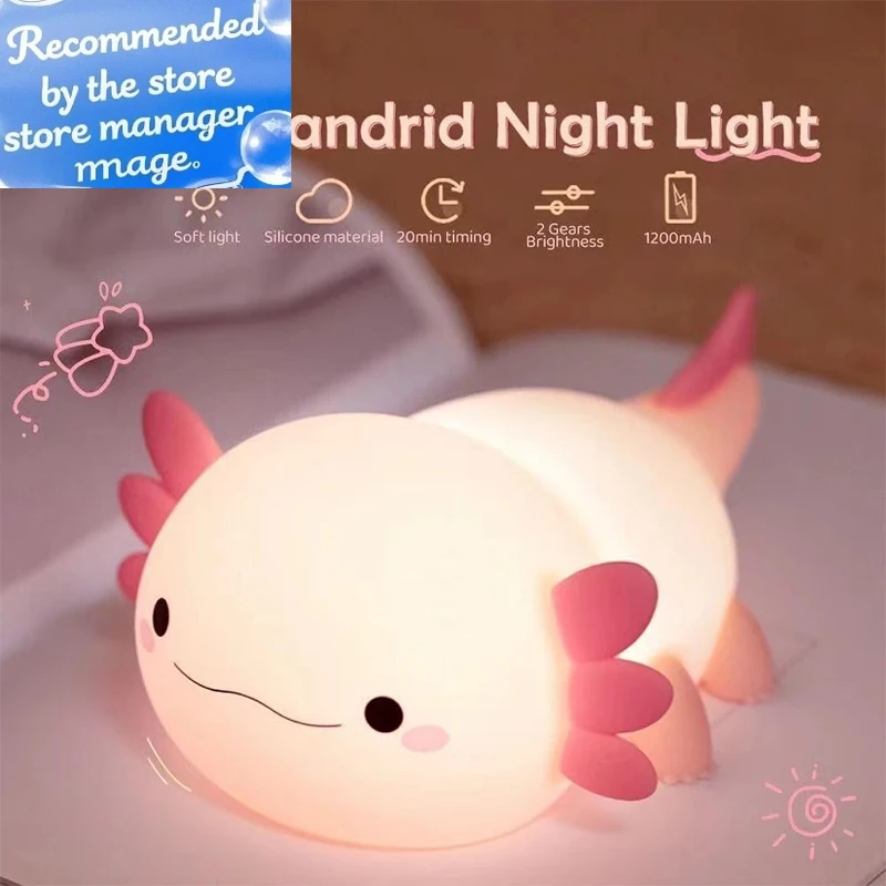 Baby Nursery Table Lamp - かわいいアホロートルナイトライトシリコン保育園睡眠ランプタッチコントロールナイトライトUSB充電式テーブルランプ赤ちゃん子供用