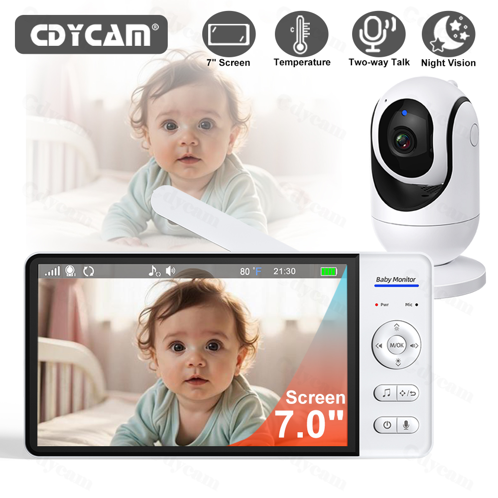 Wearable Baby Monitor - 7インチビデオベビーモニター ナイトビジョン WiFi非対応 4倍ズーム 温度監視 双方向音声通話