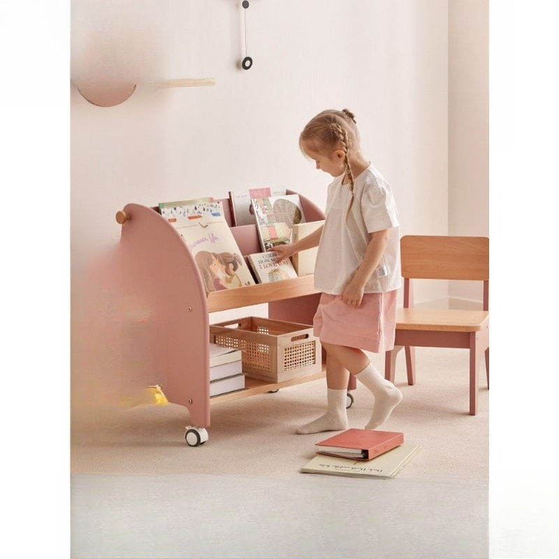 Baby Bookshelf Small - 無垢材の本棚 床から天井までの雑誌棚 棚 絵本棚 リビングルームの読書エリア 赤ちゃん用小型本棚
