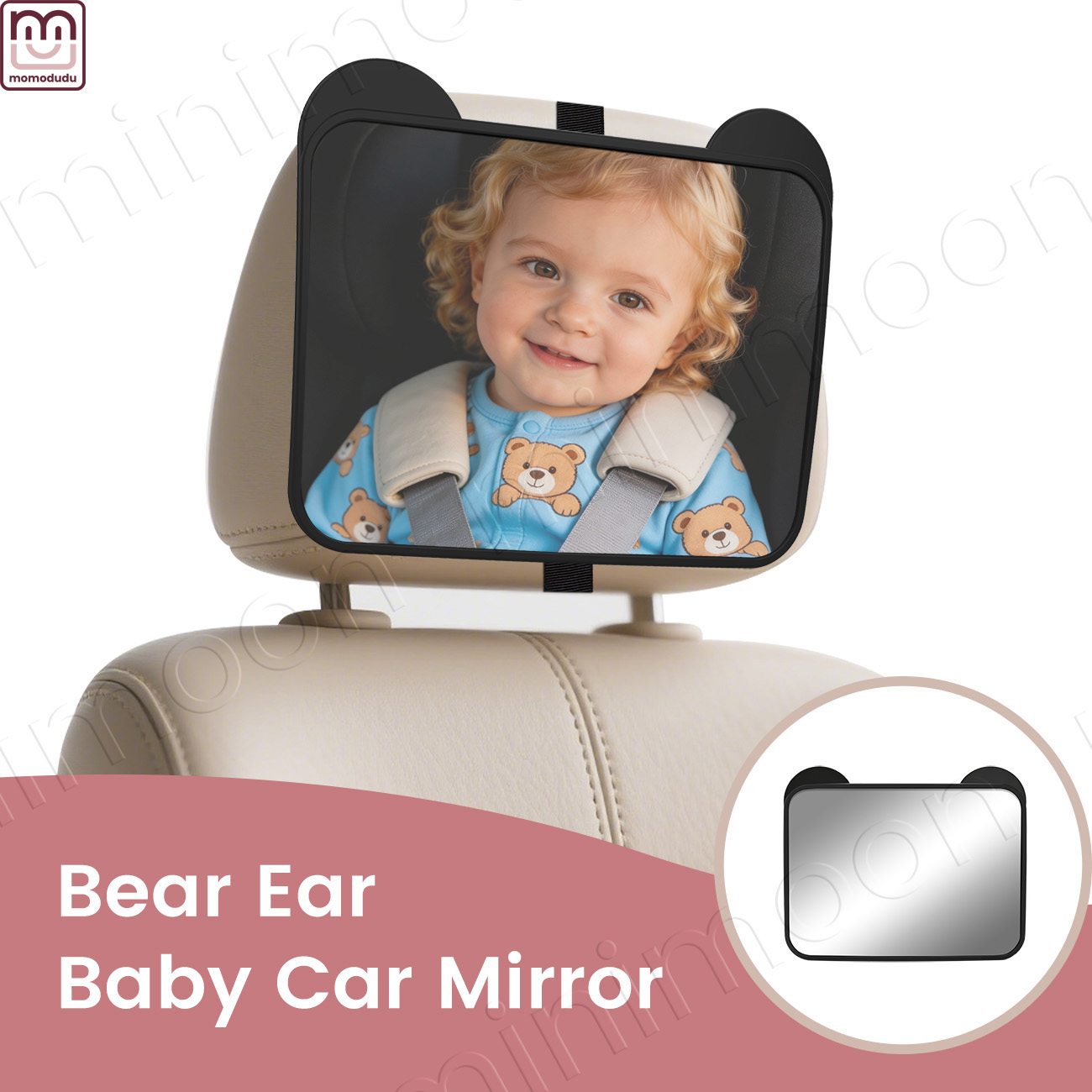 Wearable Baby Monitor - かわいいクマ耳型カーシートミラー、後向きベビー用調整可能な広角安全モニター - 楽しくて機能的