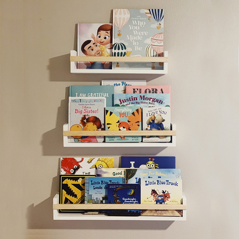Baby Bookshelf Small - ウォールシェルフ 壁掛け子供用本棚 壁掛け絵本棚 ベビーシンプル無垢材幼稚園生用小型B