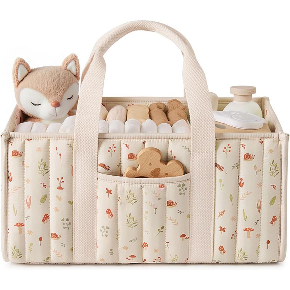 Baby Nursery Essentials - 大容量ベビーおむつオーガナイザー 携帯用新生児必需品収納バスケット 花柄ベビーおむつ収納バッグ