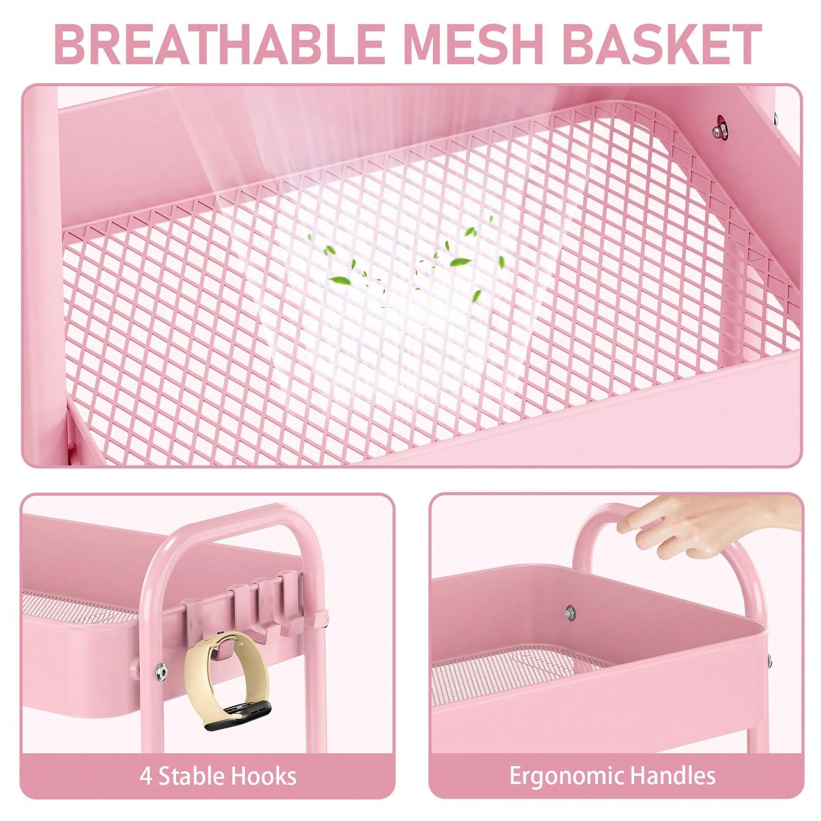 3段式メタルローリングカート（車輪付き）モダンなピンクのユー - Baby Nursery Essentials のレビューと価格
