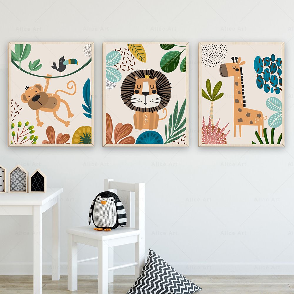 ボヘミアンスタイルの猿、ライオン、キリン、鳥、シマウマ、ゾウ - Baby Nursery Home のレビューと価格
