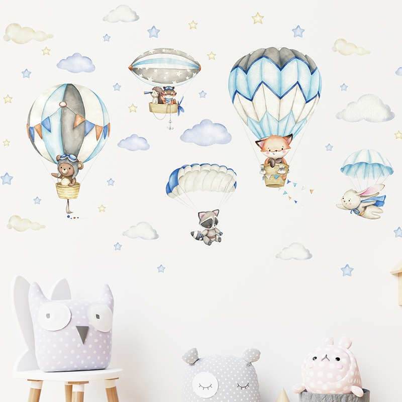 漫画かわいい動物熱気球ウォールステッカーキッズルームベビー保 - Baby Nursery Home のレビューと価格