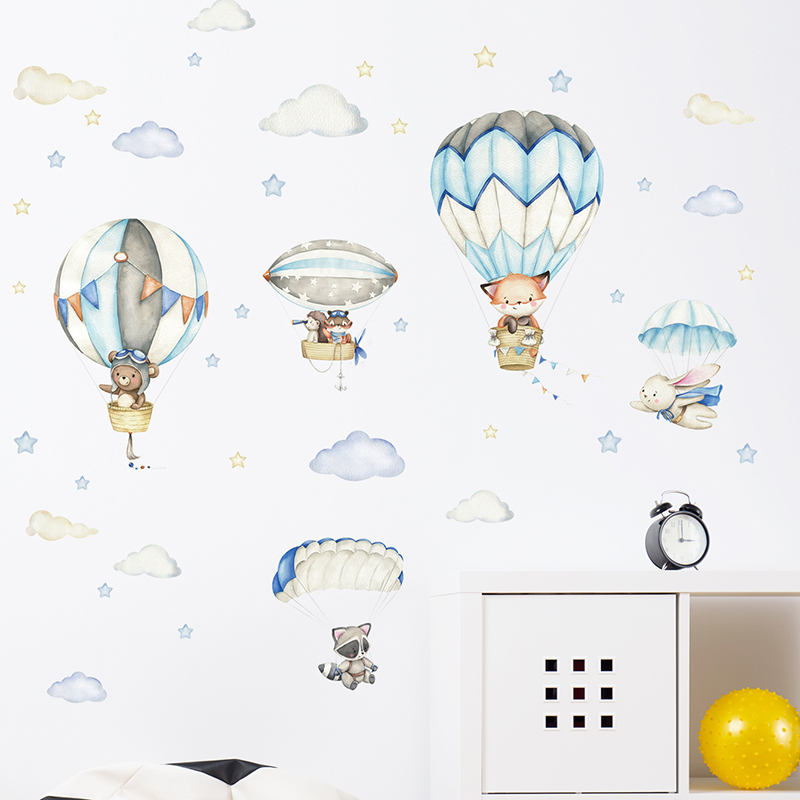 漫画かわいい動物熱気球ウォールステッカーキッズルームベビー保 - Baby Nursery Home のレビューと価格