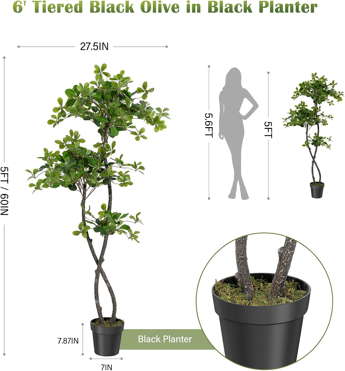 人工観葉植物（室内用）、高さ5～6フィートのフェイクブラック - Baby Nursery Home のレビューと価格