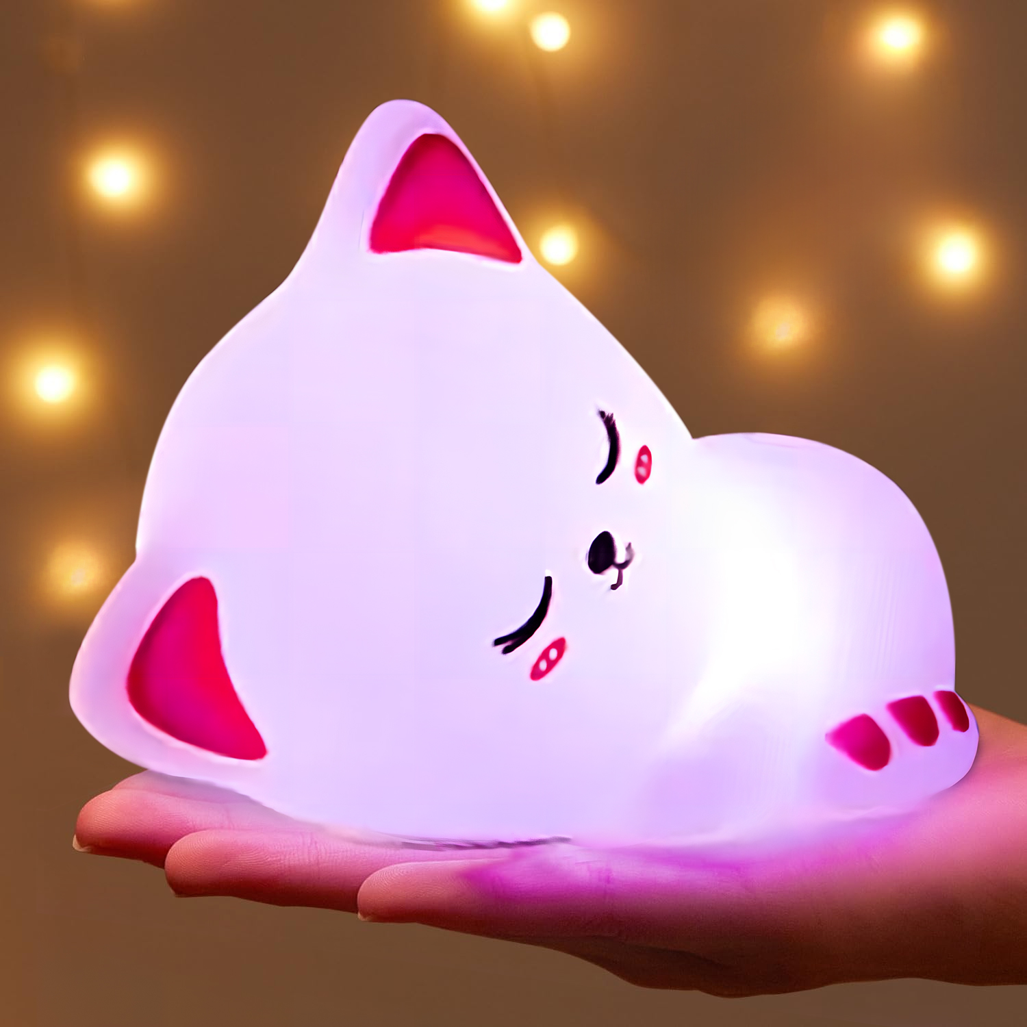 かわいい充電式シリコンLED猫型ナイトライト、子供の寝室用睡 - Baby Nursery Table Lamp のレビューと価格