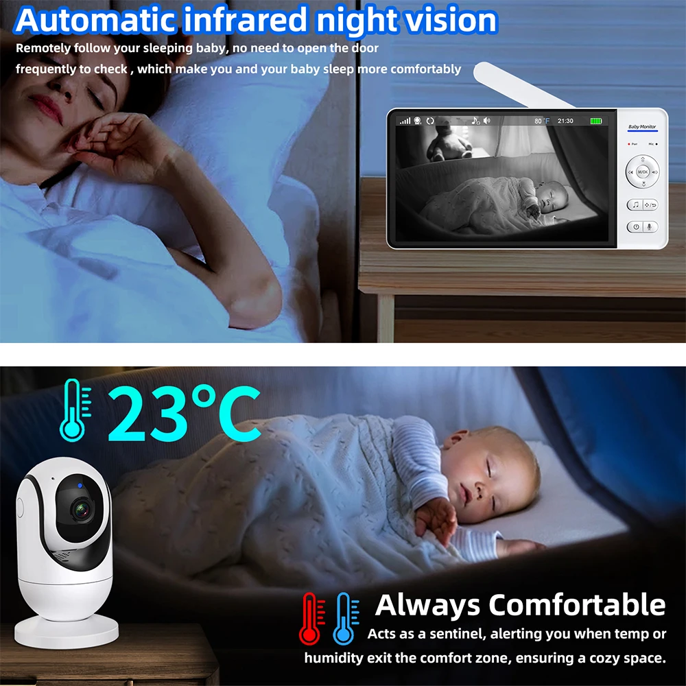7インチビデオベビーモニター ナイトビジョン WiFi非対応 - Wearable Baby Monitor のレビューと価格