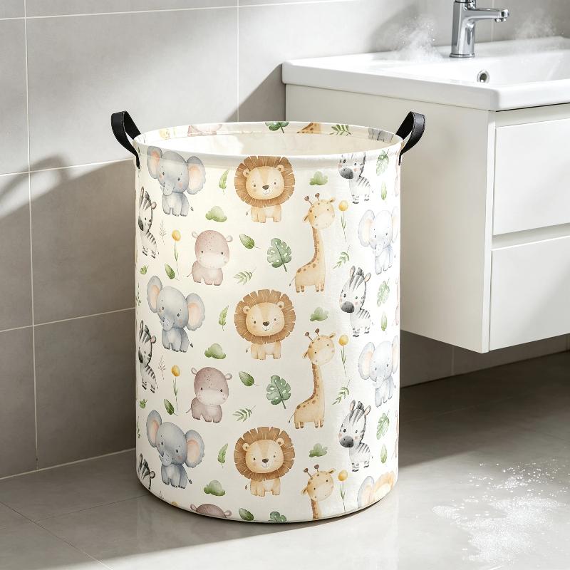 かわいい動物柄の折りたたみ式収納バスケット、防水ランドリーバ - Laundry Hamper Nursery のレビューと価格