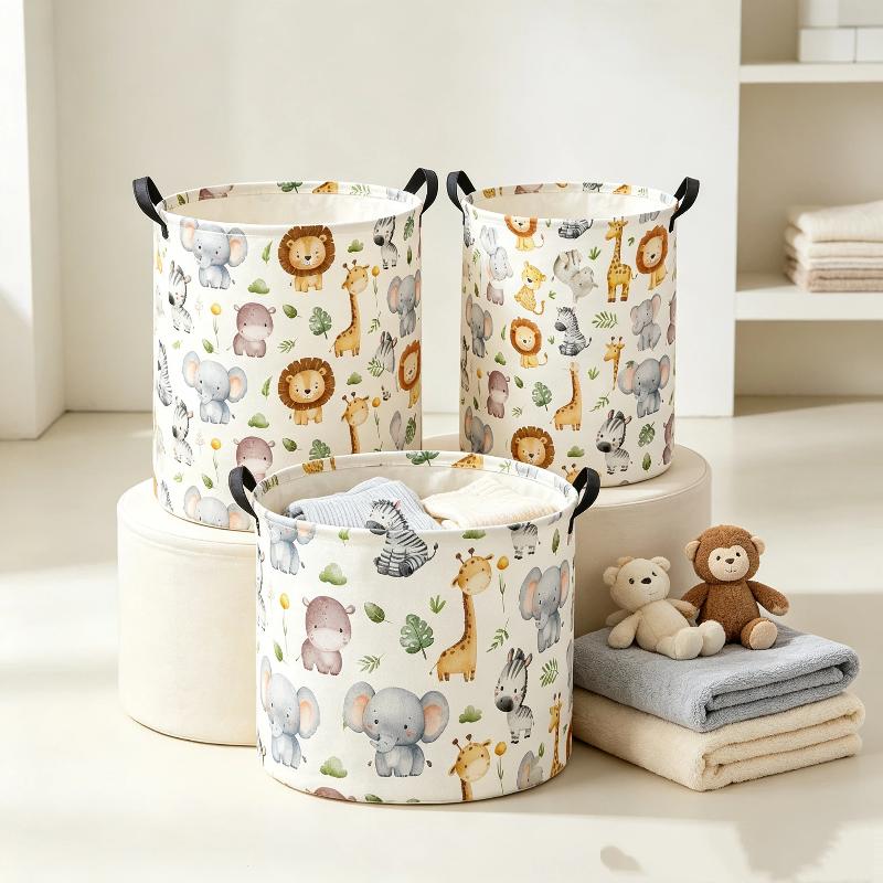 かわいい動物柄の折りたたみ式収納バスケット、防水ランドリーバ - Laundry Hamper Nursery のレビューと価格