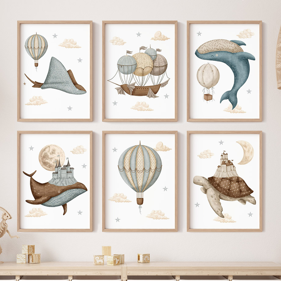 クジラ、カメ、城、バルーン、北欧風子供部屋のウォールアートポ - Baby Nursery Home のレビューと価格