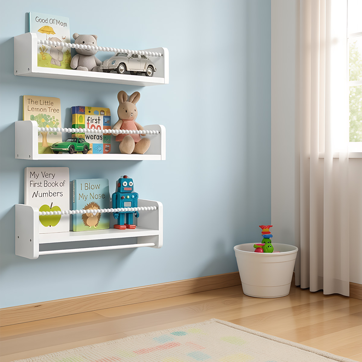 壁掛け式フローティングナーサリーブックシェルフ、子供部屋寝室 - Baby Bookshelf Small のレビューと価格