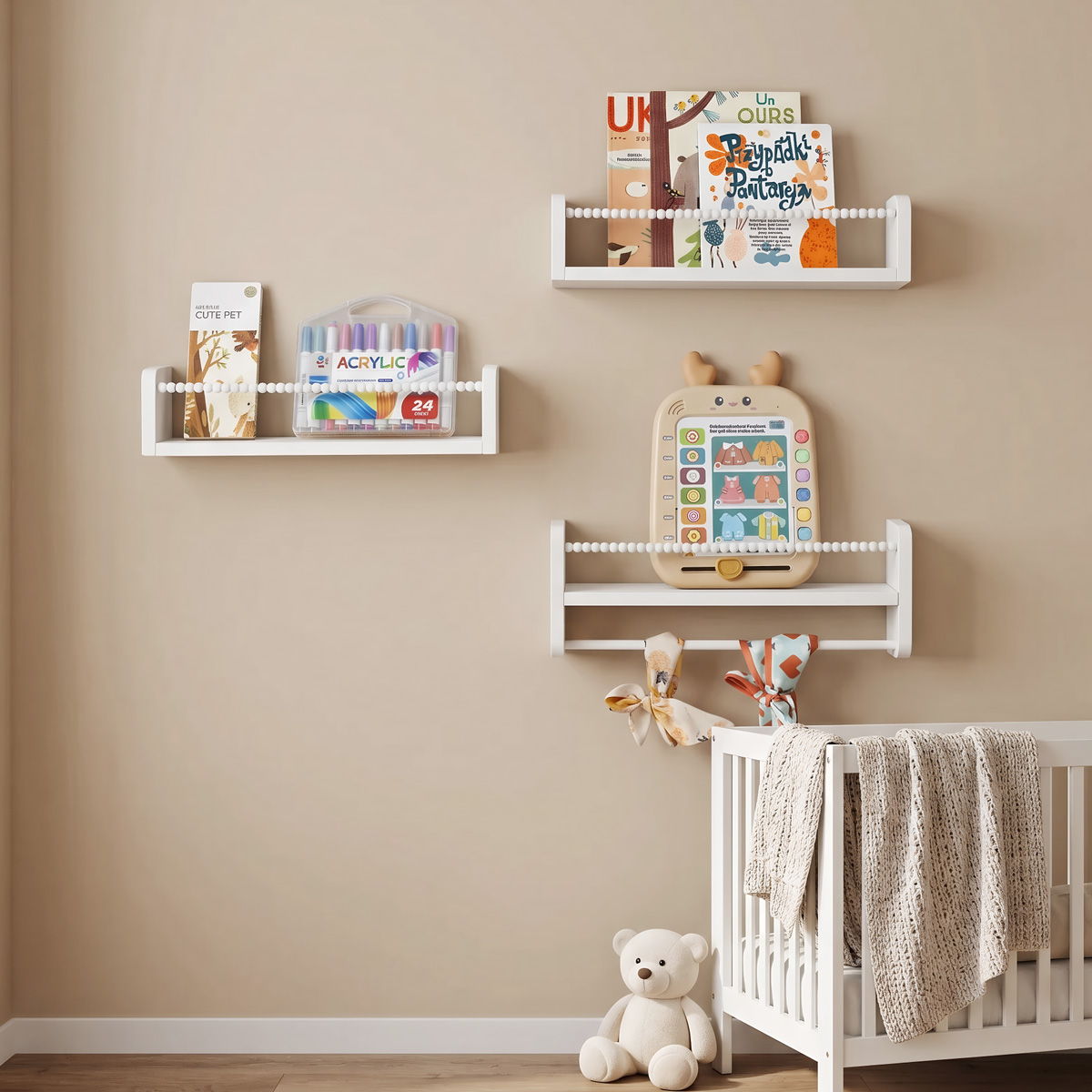 壁掛け式フローティングナーサリーブックシェルフ、子供部屋寝室 - Baby Bookshelf Small のレビューと価格